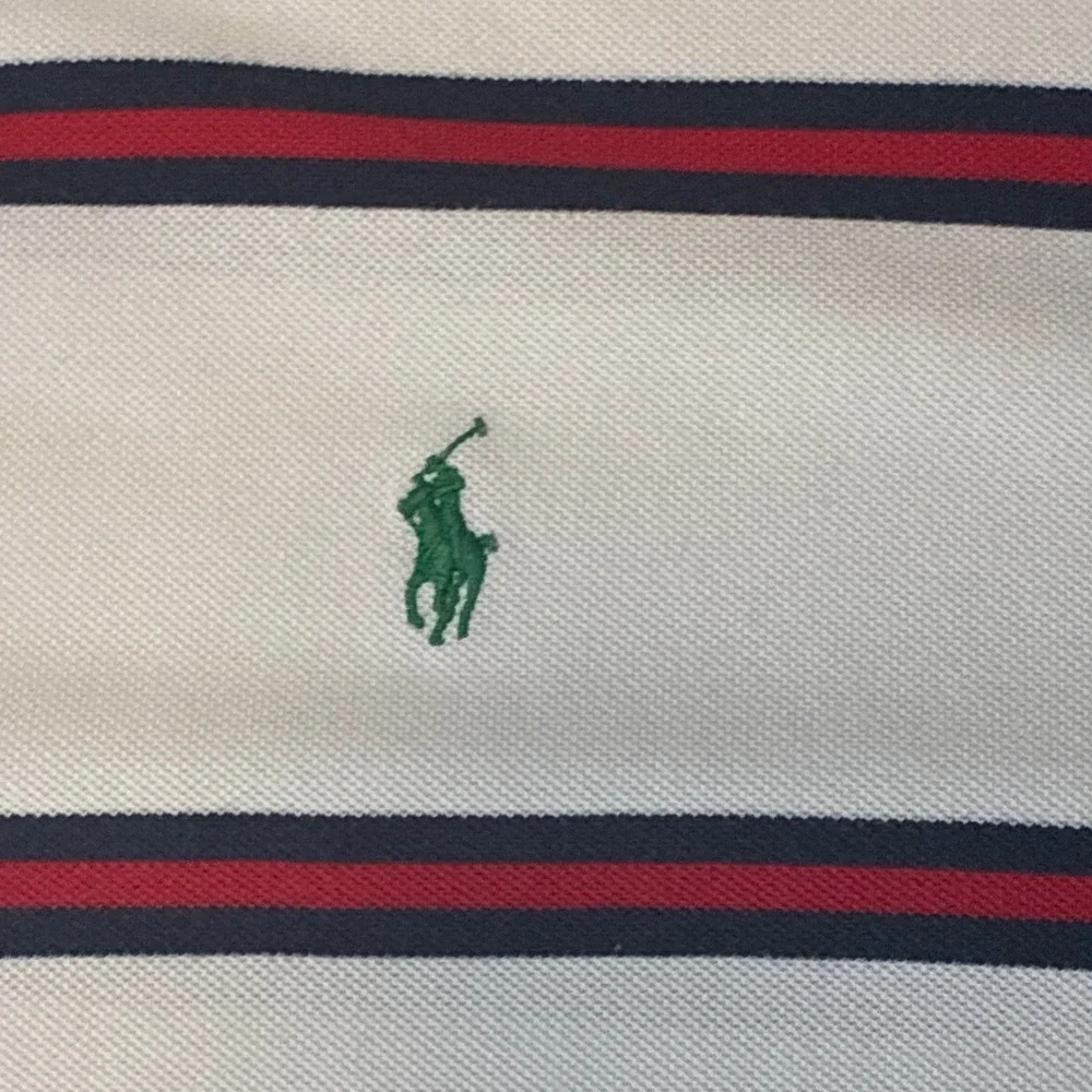 VTG Polo Ralph Lauren Polo Shirt Mens 3XL Big White Striped Cotton Short Sleeve